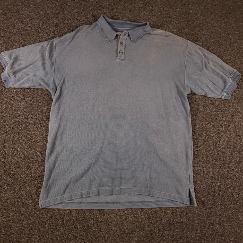Tommy Bahama Polo Mens XL Short Sleeve Blue Ribbed Silk Blend EUC